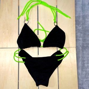 Black & Neon Green Teeny Bikini Sz. S